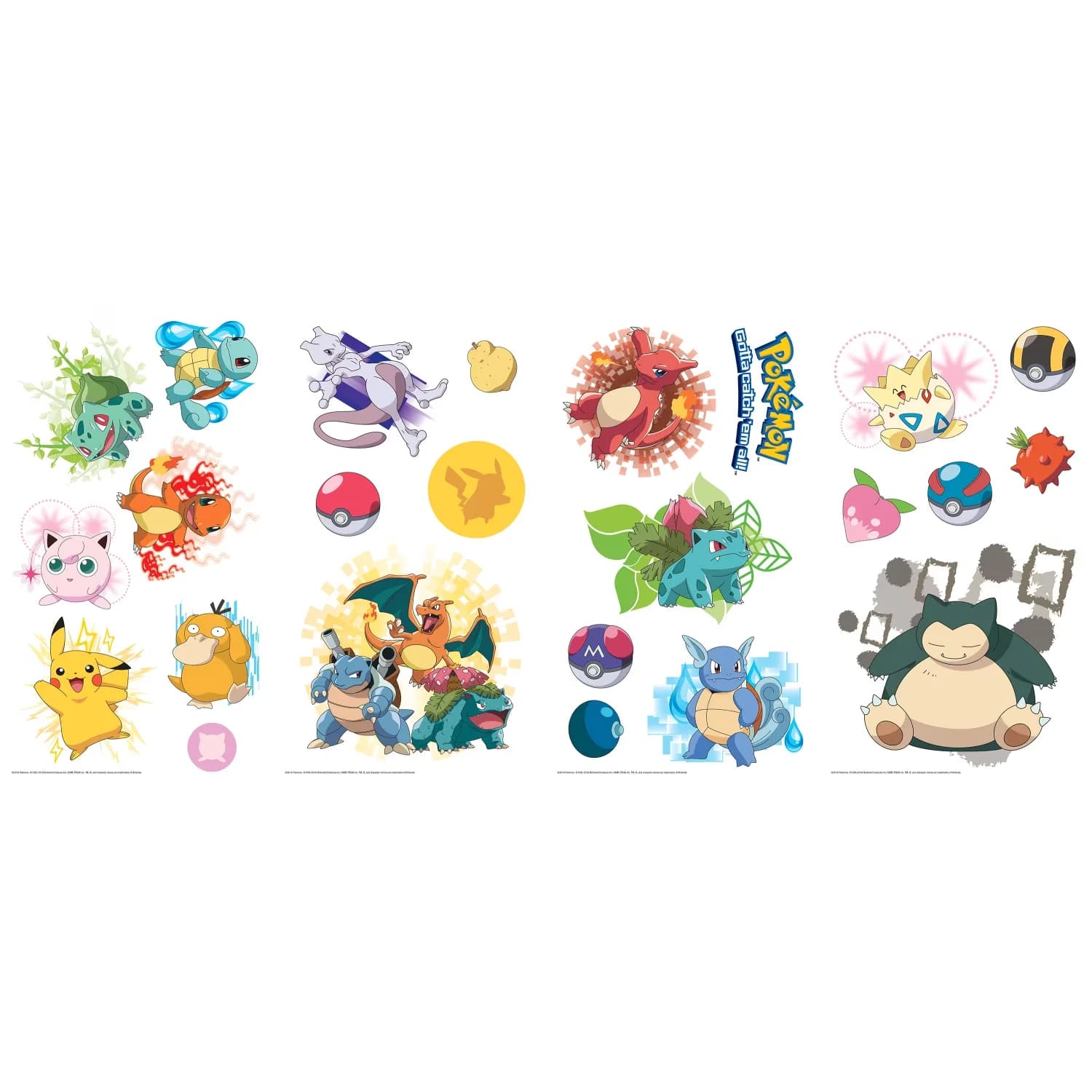Sleek Wallpaper Wall Decals Wall Covering with Reusable, Iconic Pokemon - Vinyl Assorted Model 381015