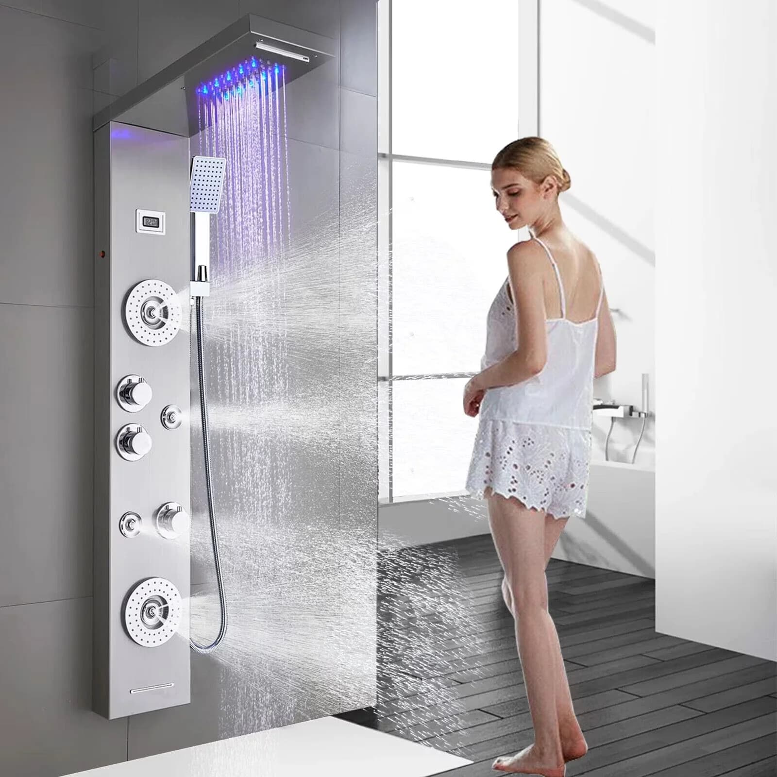 Essential Shower Head with Handheld, Adjustable Flow Rate - Silver Brass, Stainless Steel Model C4DEA9