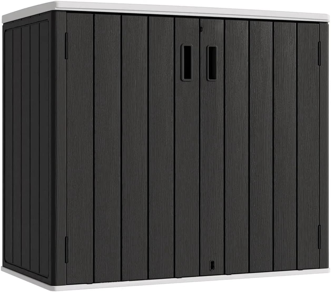 Premium Garage Storage Supply with Lockable, Outdoor Horizontal Sheds - Black-2 Hdpe Resin for Garden, Patio Model 6FF5B7