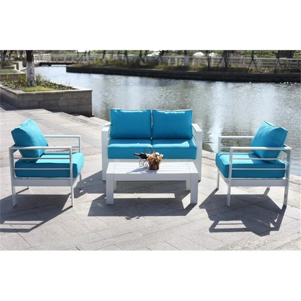 Patio Conversation Set Compact with Weatherproof - Blue Metal - Commercial Quality Model 95729A