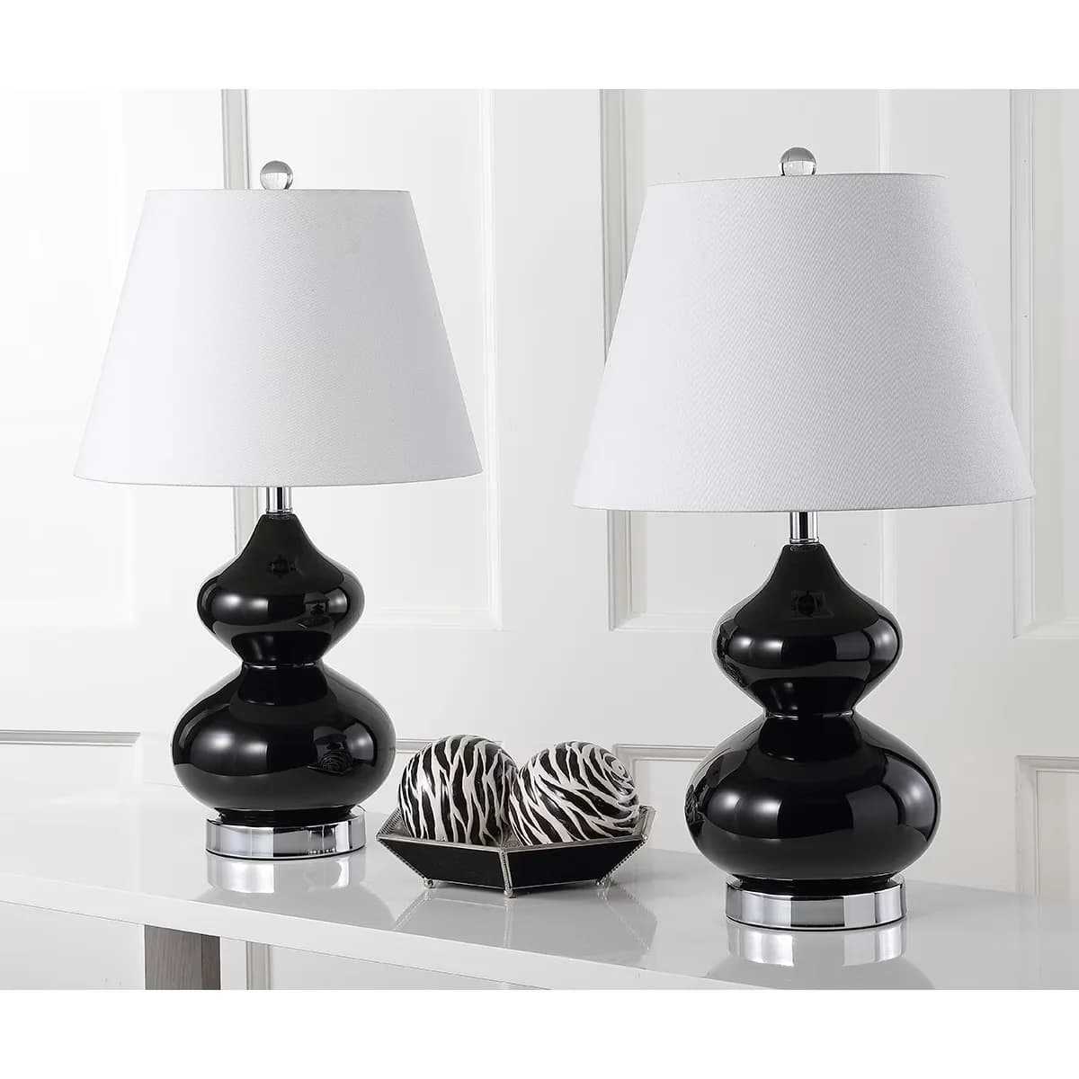 Modern Lamp Set with Contemporary, Color: Black, Eva 24 in. Glass Table - Glass Blue Model 7F0B77