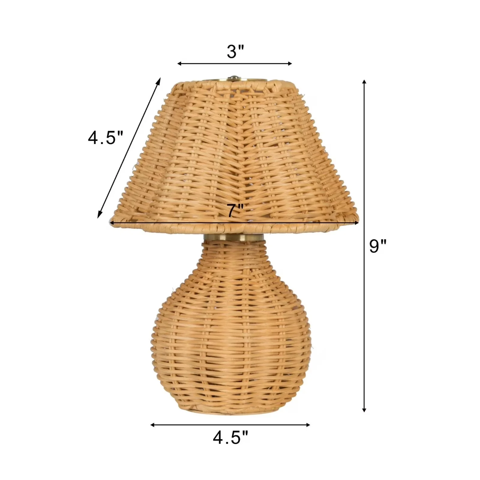 Essential Lamp with LED, Battery, 9 Inch Rattan Portable Rechargeable - Brown Rattan for Indoor, Outdoor Model 898500