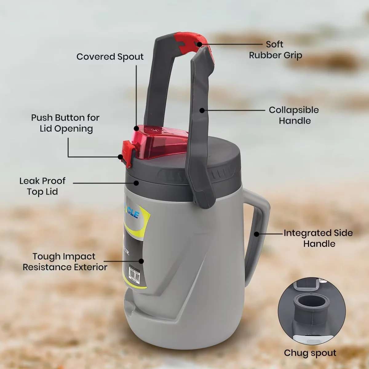 Water Filtration Essential with Insulated Jug, Spout 85 Oz Large Bottle - Plastic Gray Model 765923