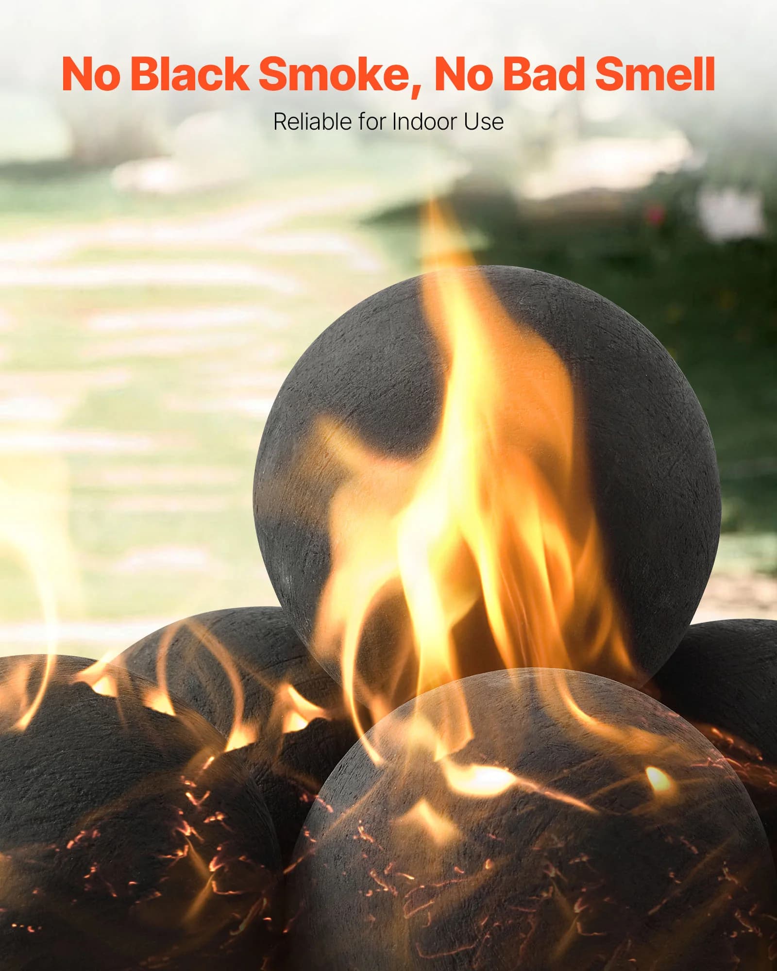 Outdoor Heating Durable with Ceramic Fire Balls, Decorative Fire Pit Rocks - Black for Camping Model F59AE7