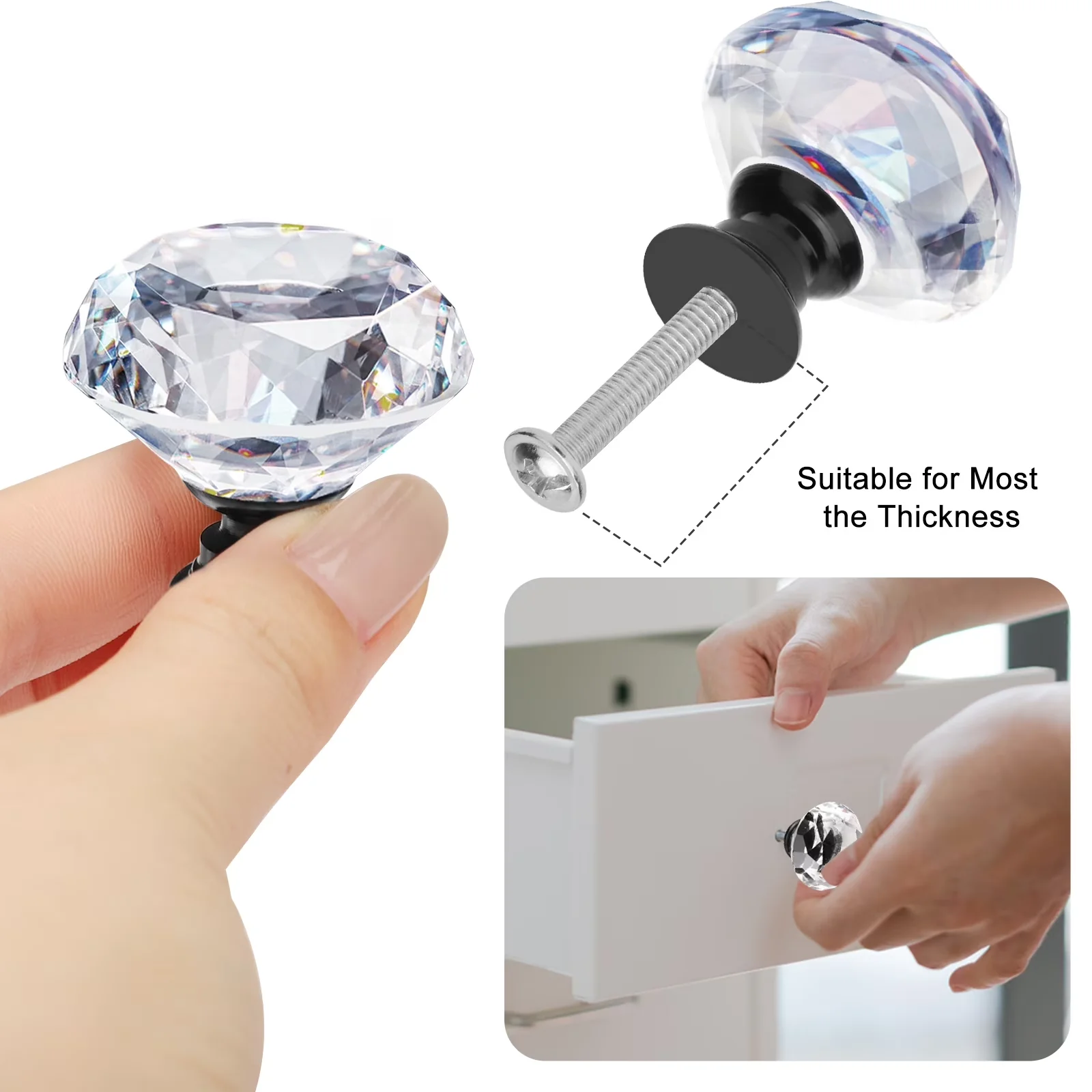 Compact Kitchen Renovation with Durable, Easy to install, and is not easy to drop, 12pcs Crystal Glass Cabinet Knobs - Aluminum Alloy... Model 1C09D0