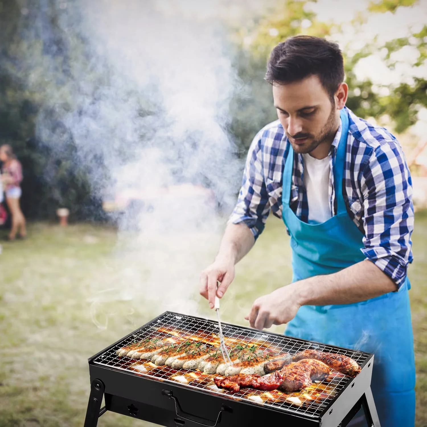 Flat Top Grill Innovative with Portable, Rust Resistant, foldable charcoal - Black Metal for Camping, Picnic Model 1FD816