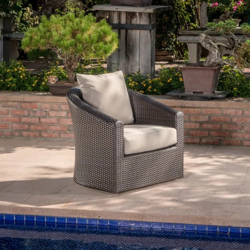 Patio Chair Innovative with Swivel, Aluminum Frame - Brown Aluminum, Wicker, Polyester Model A27707