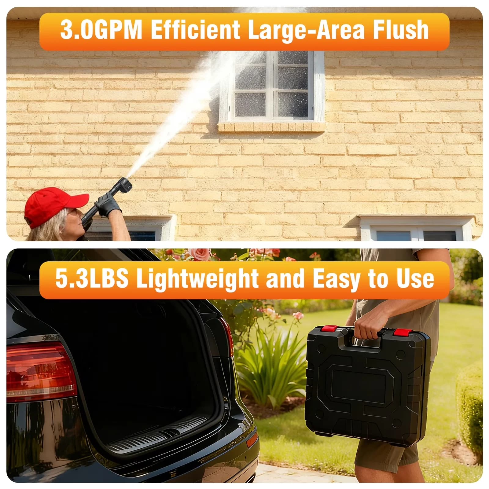 Efficient Pressure Washer with Battery, Kink Free Hose, Cordless - 900PSI Model 34CF2D