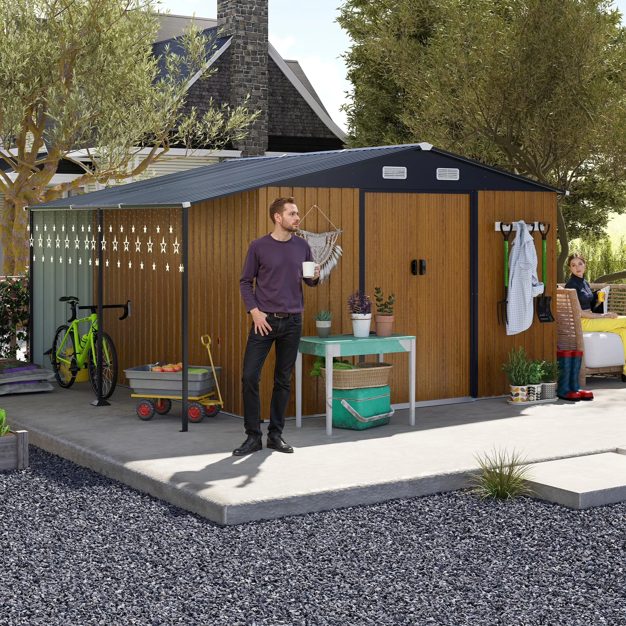 Quality Shed with Rust Resistant - Metal Yellow 10x12ft for Daily Use Model C97FEE