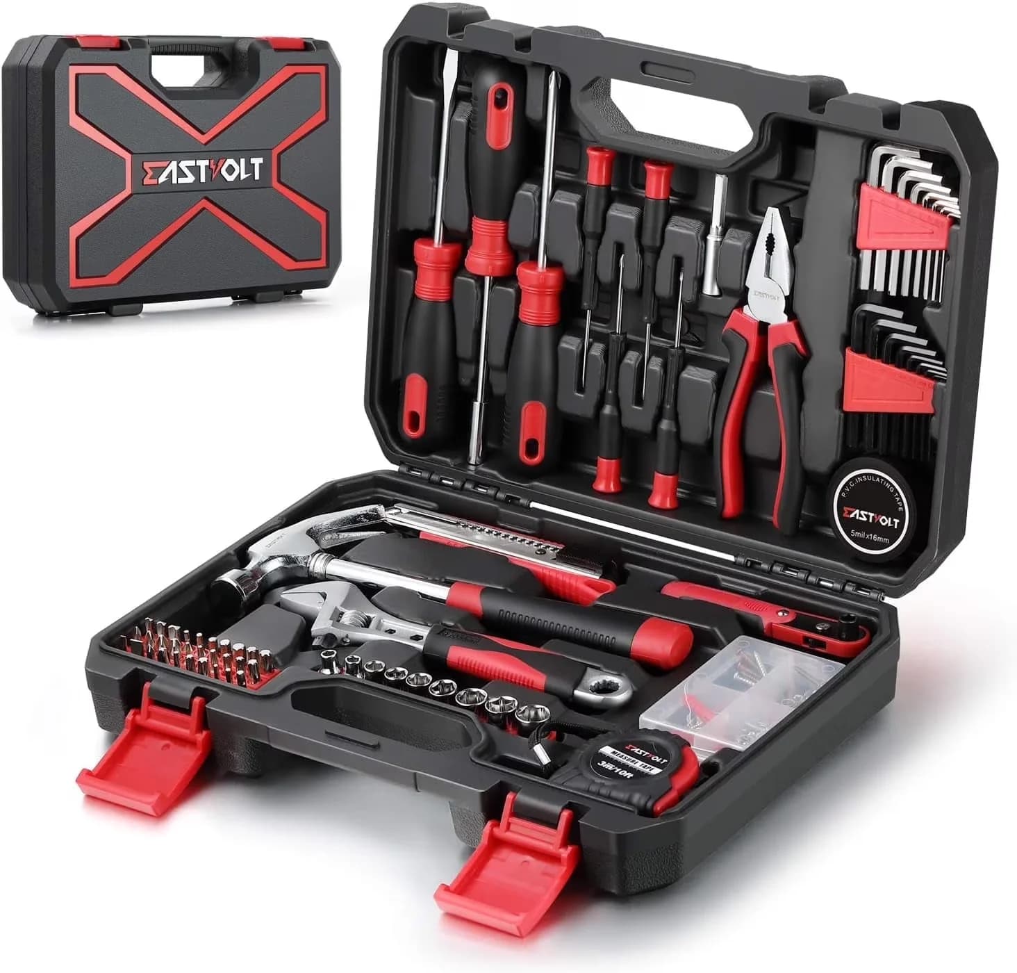 Versatile Hand Tool Set with Adjustable, 128-Piece Home Repair, Sets - Red Model CEB29E