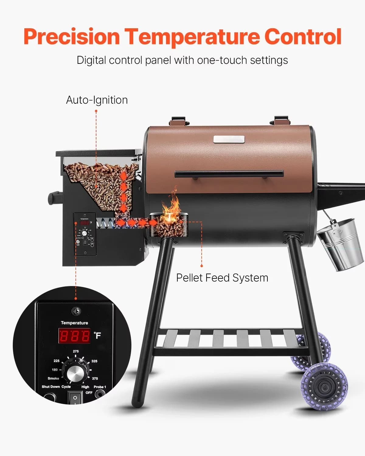 Stylish Smoker with Portable, 456 Square Inches, Digital Smart Controller - Carbon Steel Black Model 2D1AC4