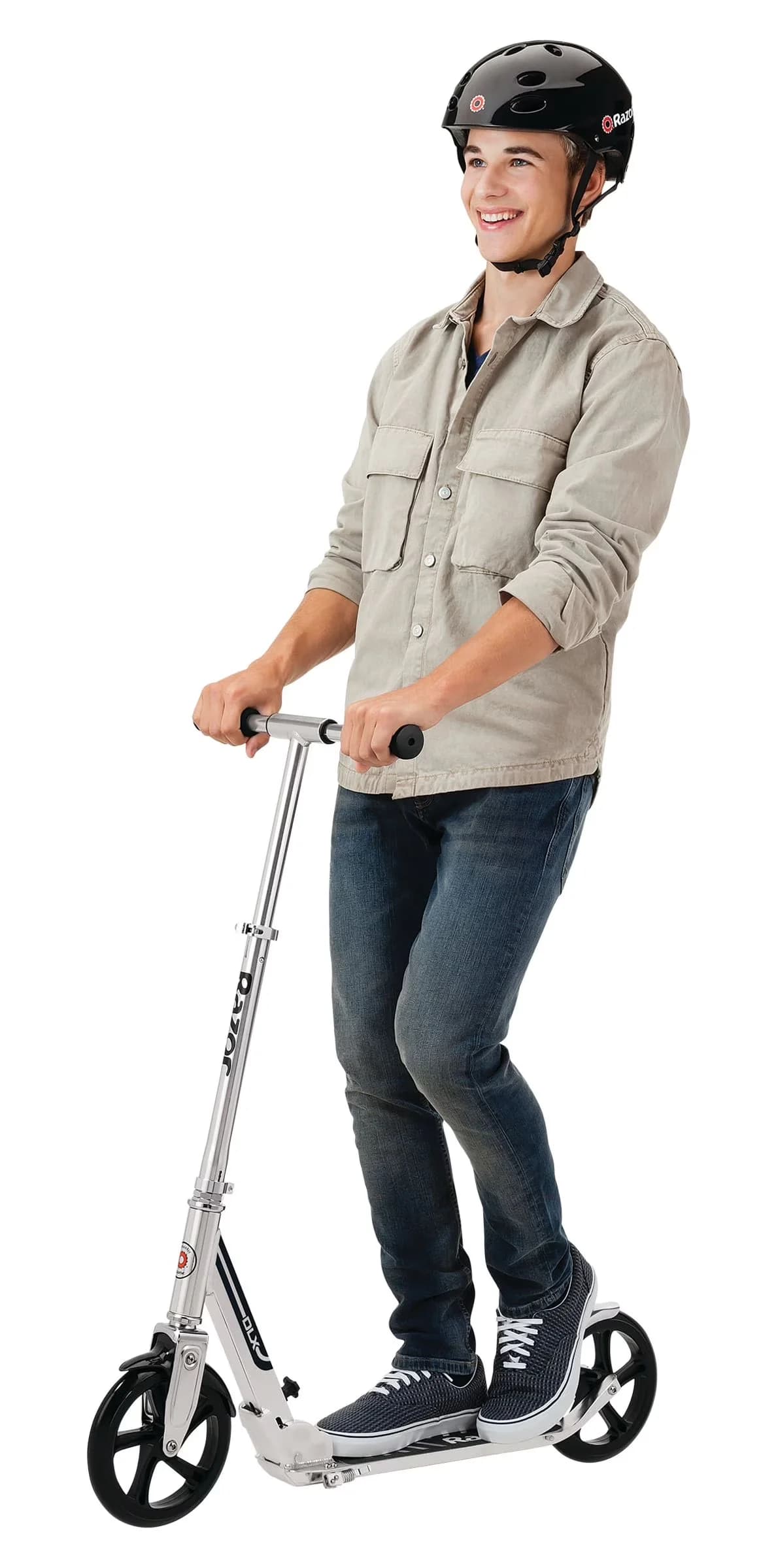 Sleek Scooter with Foldable, Portable - Silver Aluminum, Urethane, Rubber, Steel, Plastic Model 53A84B
