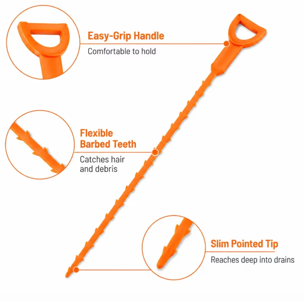 Quality Plumbing with Durable, 6 Pack 25 Inch Drain Cleaning Tools, Flexible Snake Cleaners for Bathroom - Model AEDC60