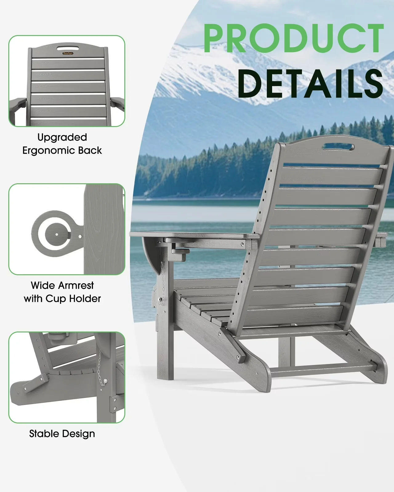 Stylish Patio Chair with Folding, Water-Resistant, Cup Holder Garden Gray - Gray Hdpe Model C43E42