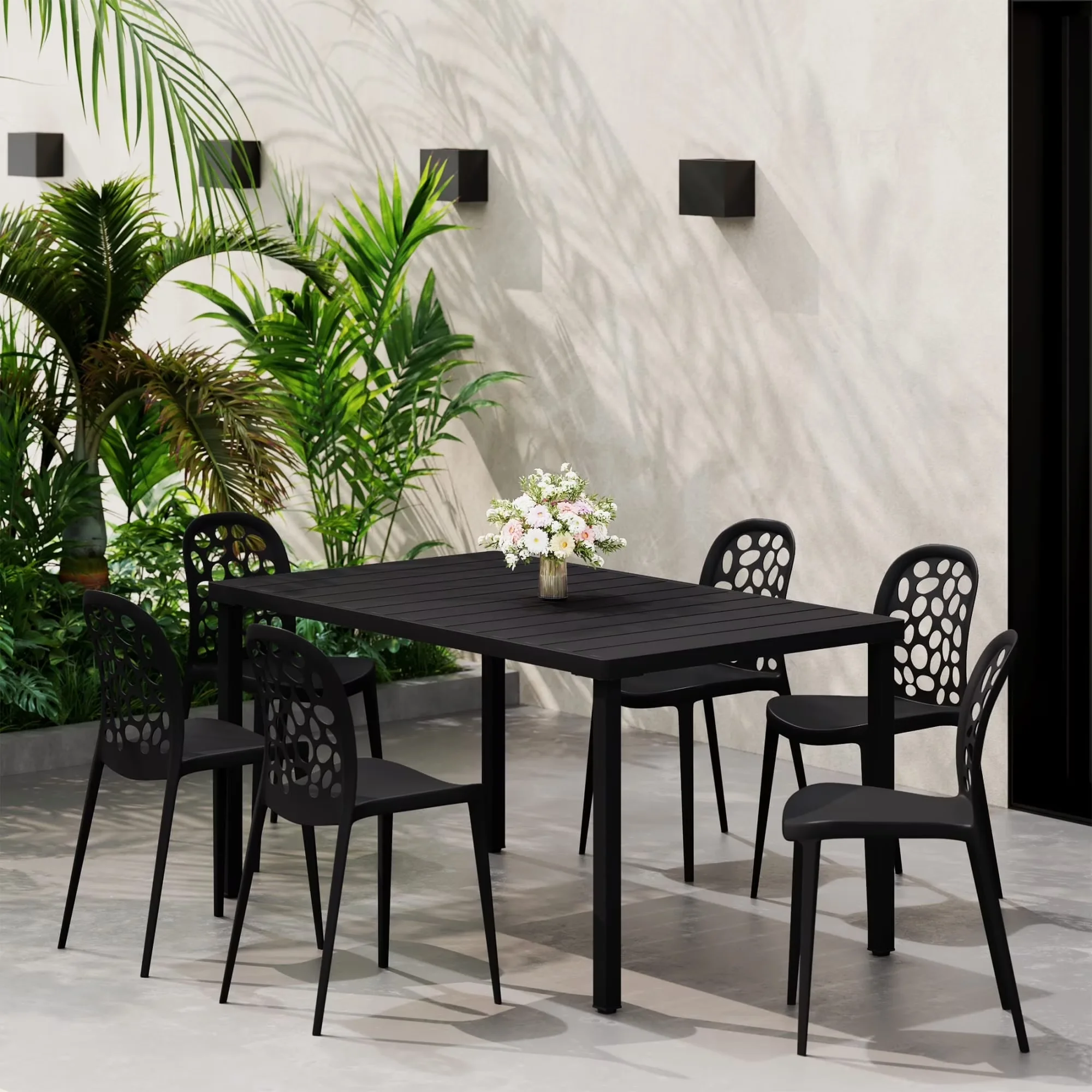 Patio Dining Set Innovative with Modern, Black - Black Polypropylene Playa Model C861A0