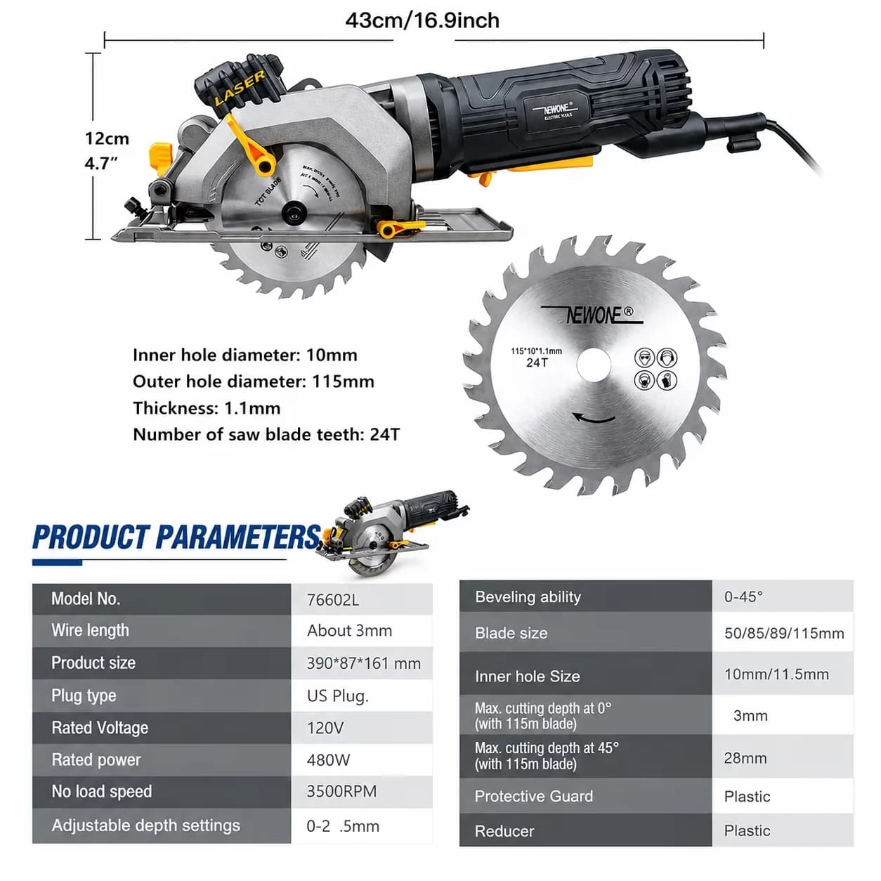 Quality Power Saw with Mini Circular 4.5Amp Electric Circular, Laser, 6 Blades Circular - Model D26513