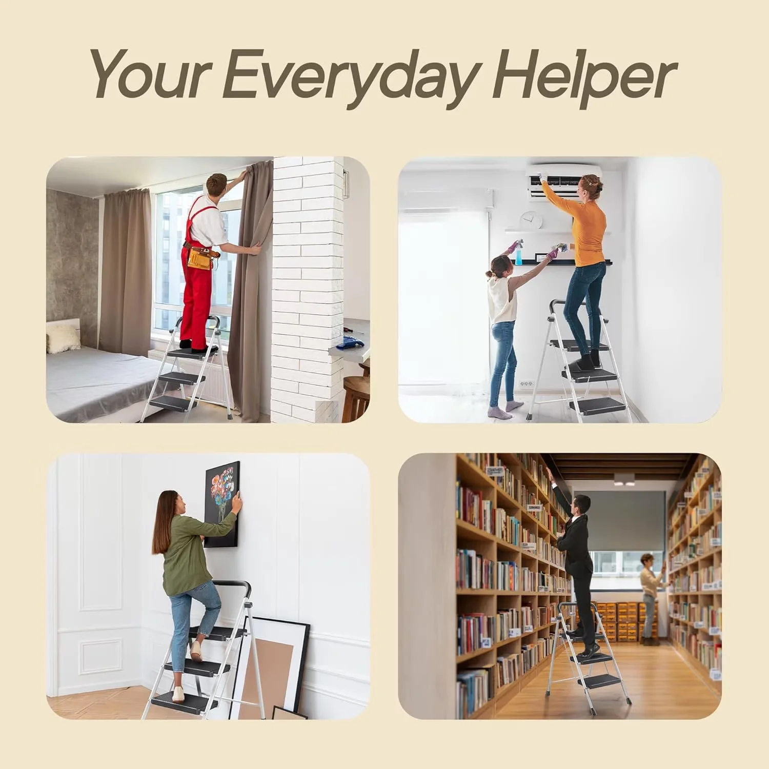 Essential Ladders And Step Stool with Foldable, Anti-Slip Feet & Wide Steps - Alloy Steel White for Home, Kitchen Model 29F3D0