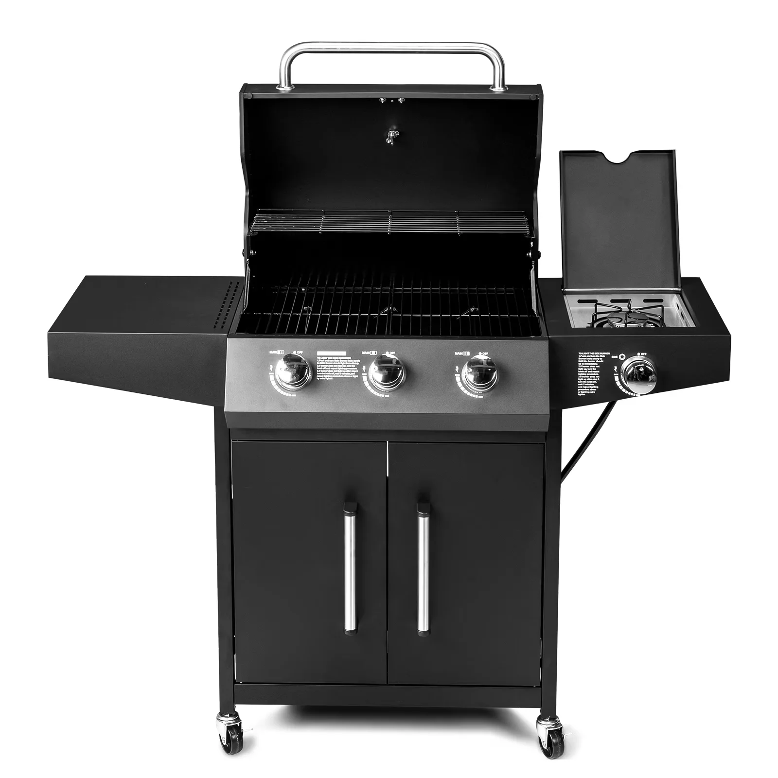 Sleek Gas Grill with 46000 BTU, Product Dimensions 24.8" x 53" x 44.5", Outdoor BBQ Propane - Black Metal Model 8E752B