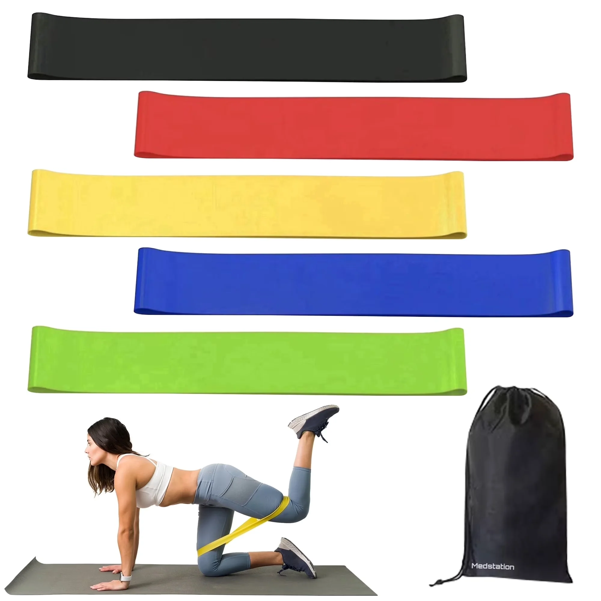 Home Gym Sleek with Anti-Slip, Lifelink 5 Piece Resistance Bands Set - Blue 100% Natural Latex Model D0D6DA