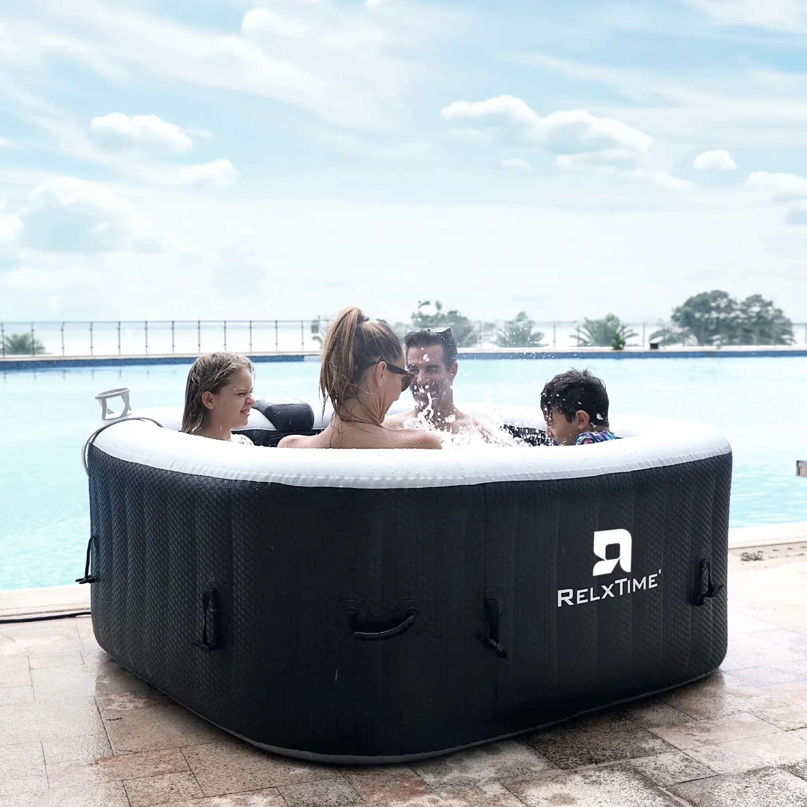 Quality Hot Tub with Inflatable, 120 Massage Jets - 2-3 - Modern Design Model BFD40D