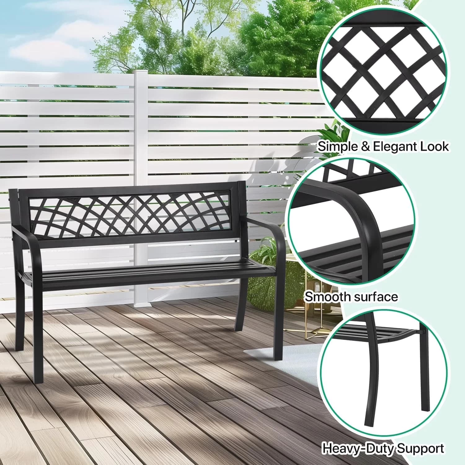 Patio Chair Sleek with Weather-Resistant, Rust Resistant, Garden Bench Bench Outdoor Park Bench - Metal, Cast Iron Black Model 6871E6
