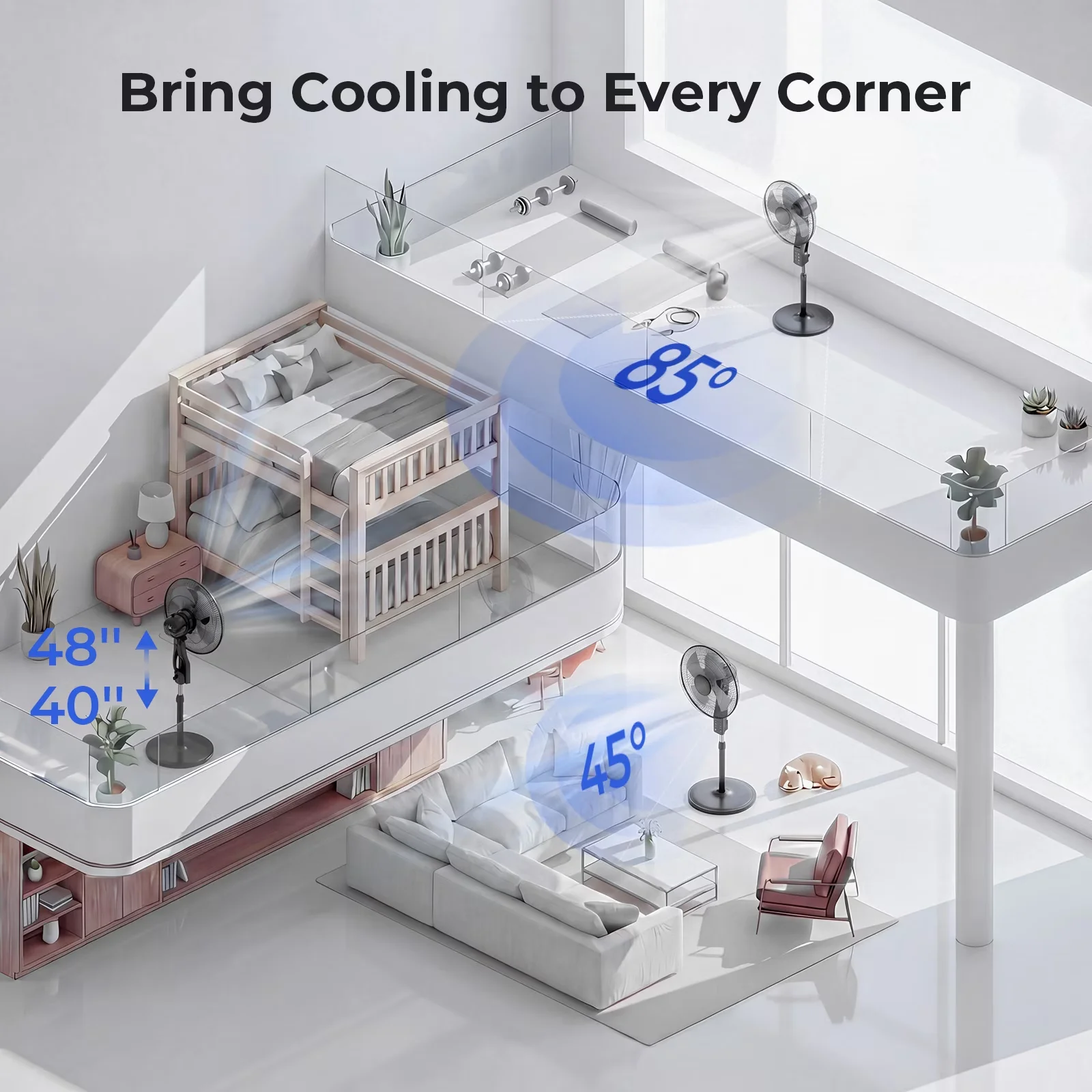 Fans In Cooling Stylish with Adjustable Height, Oscillating, Remote Controlled - Black Metal for Home Office, Bedroom Model 69A0AC