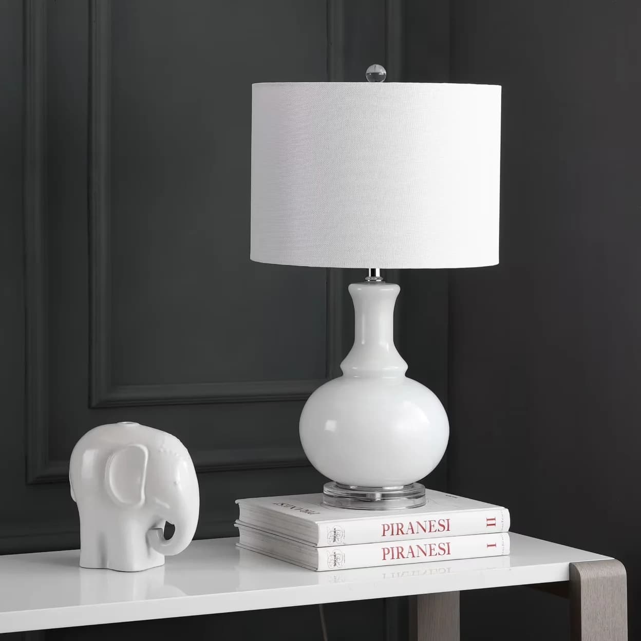 Lamp Set Efficient with Modern, Shade Color: Off-White, Franny 25.75 in. H Ceramic Gourd Table - White Glass Model 261129
