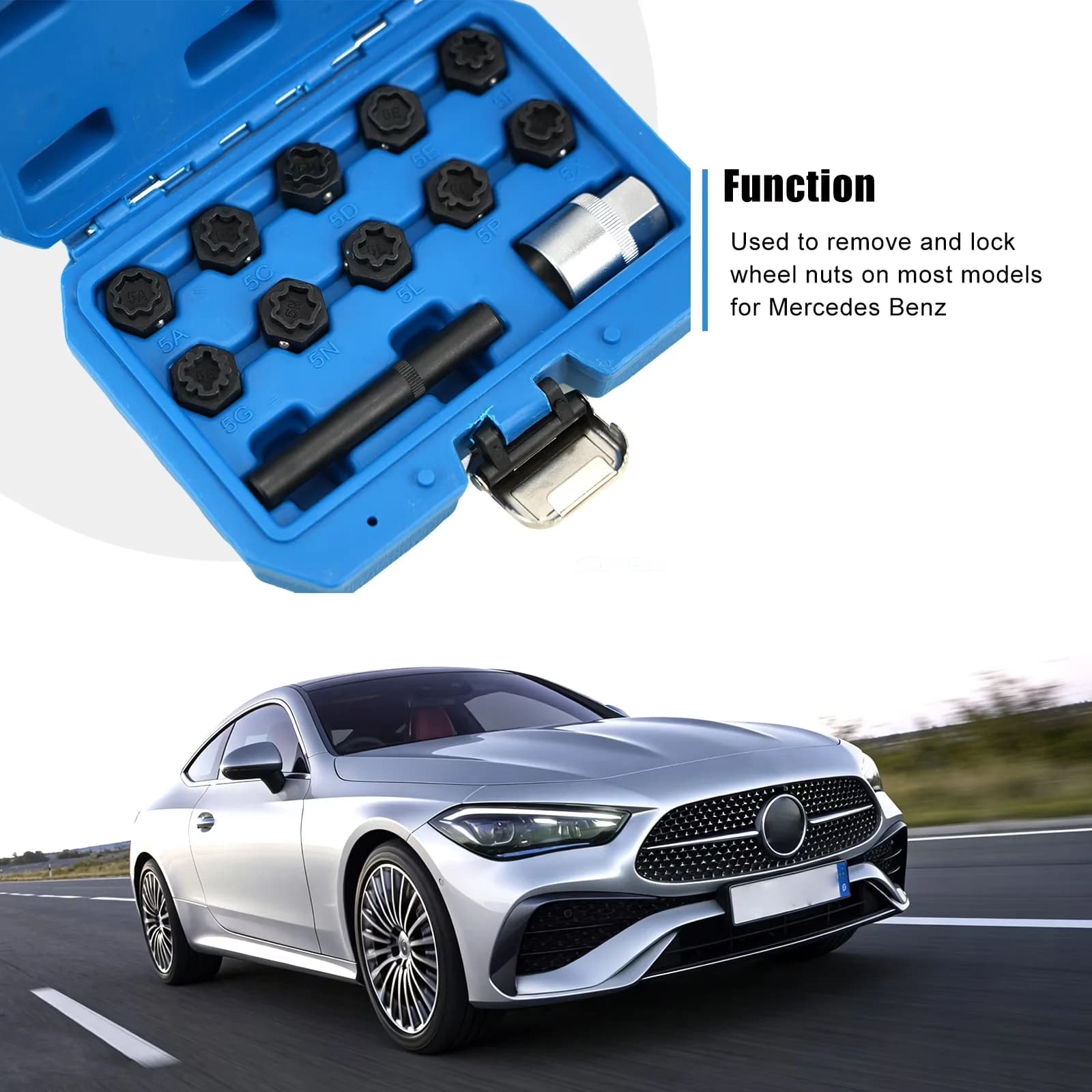 Modern Hand Tool Set with Spline Locking Lug Nut Key Adapter Kit, Easy to Use - Chrome-Molybdenum Steel Model B49973