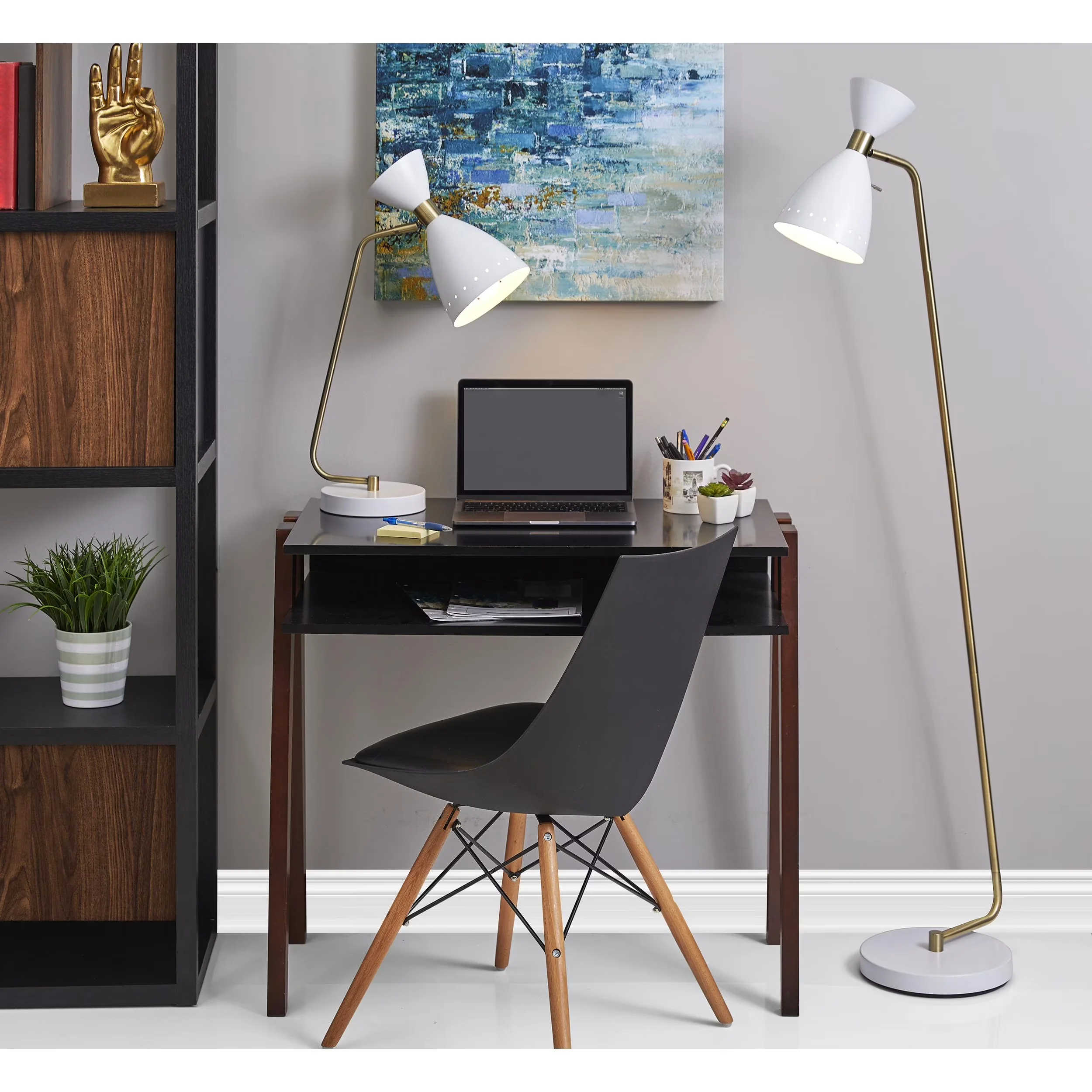 Essential Floor Lamp with Mid-Century, Adjustable Head, Standard Lamps - White, Gold, Multicolor Metal Model D863B3