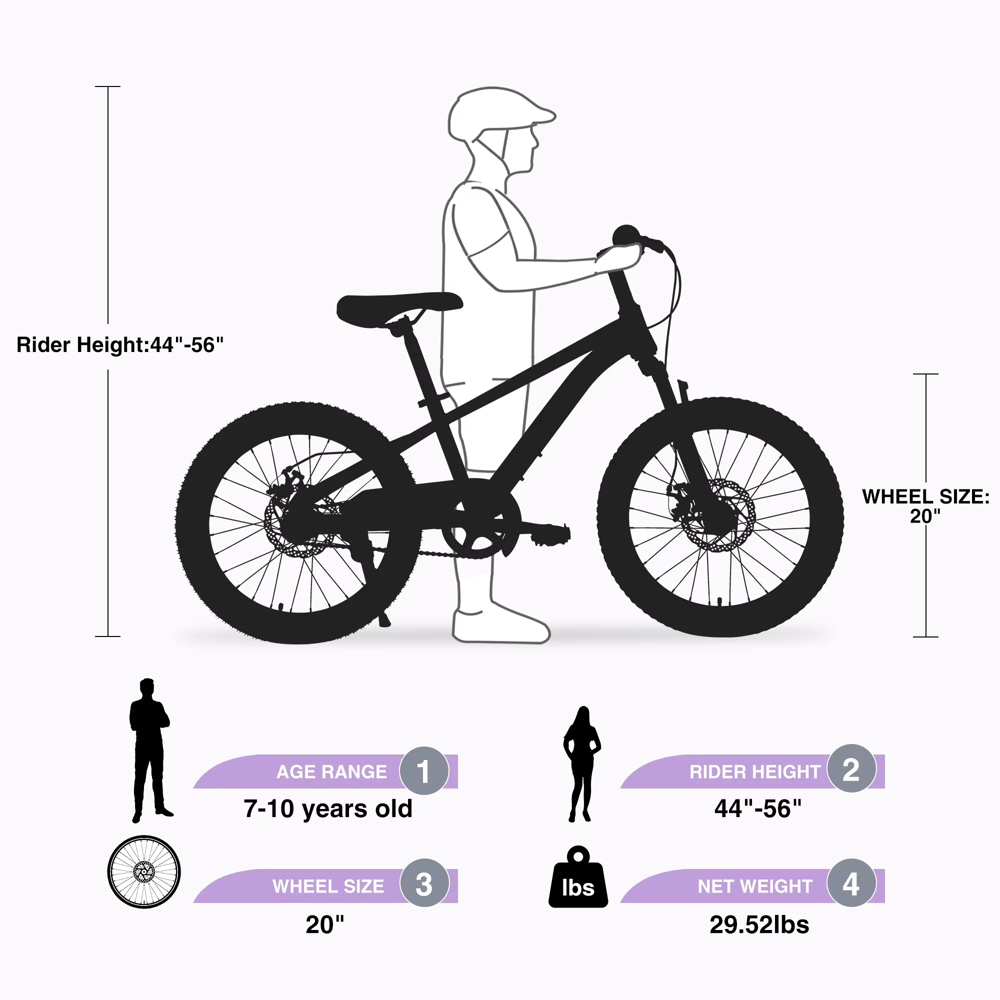 Essential Kids Bike with Adjustable Seat, Adjustable Handlebar Height - Purple Model 0BFF8A