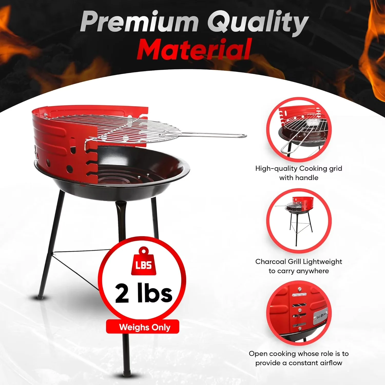 Essential Charcoal Grill with Portable, COMPACT ENOUGH TO TAKE ANYWHERE - Black Metal Model 6F9E12