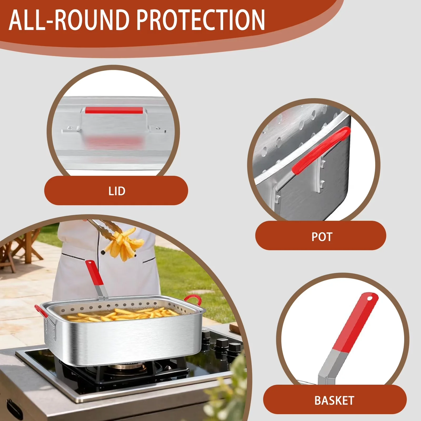 Sleek Outdoor Fryer with 50000 BTU, Adjustable Regulator - Silver Aluminum Model 2E2622