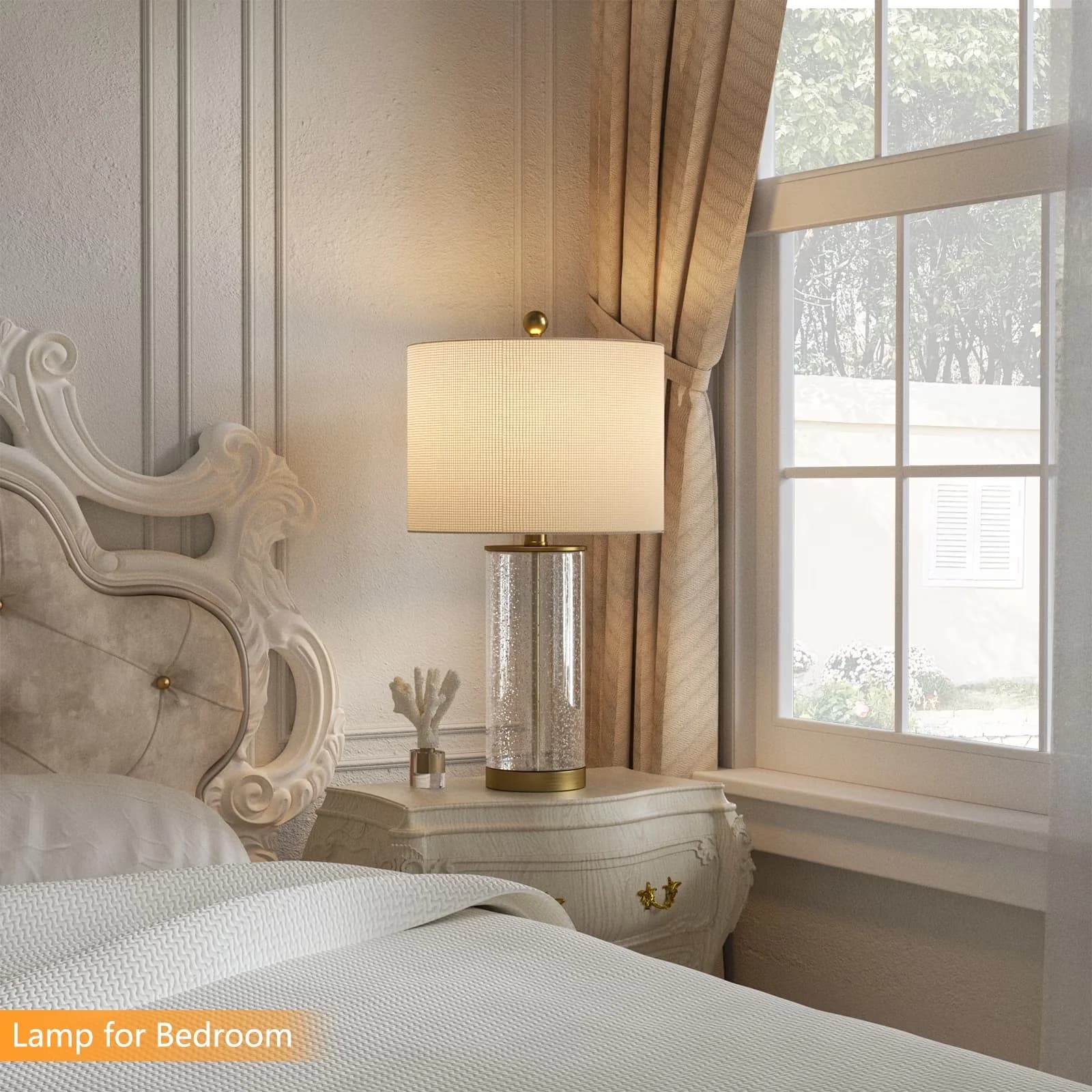 Efficient Table Lamp with Incandescent, Bedside Lamps - Metal|Glass Gold Model 3EF323
