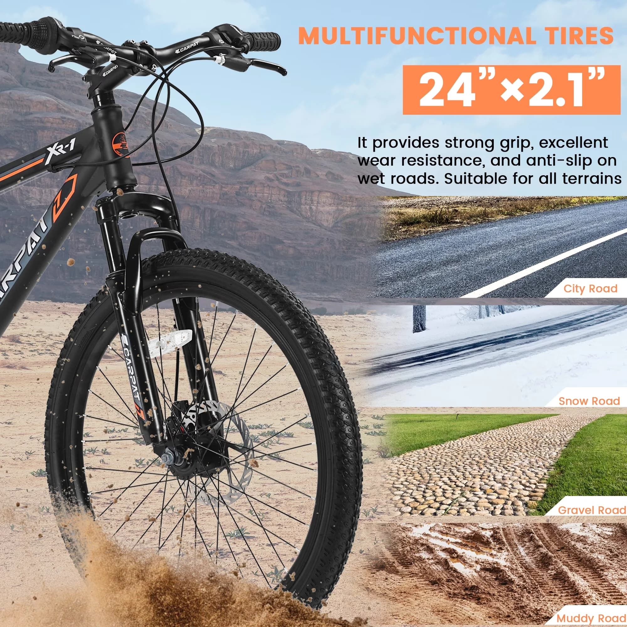 Reliable Mountain Bike with Dual Disc Brakes, Black&Yellow - Black&Orange Model CDFF1E