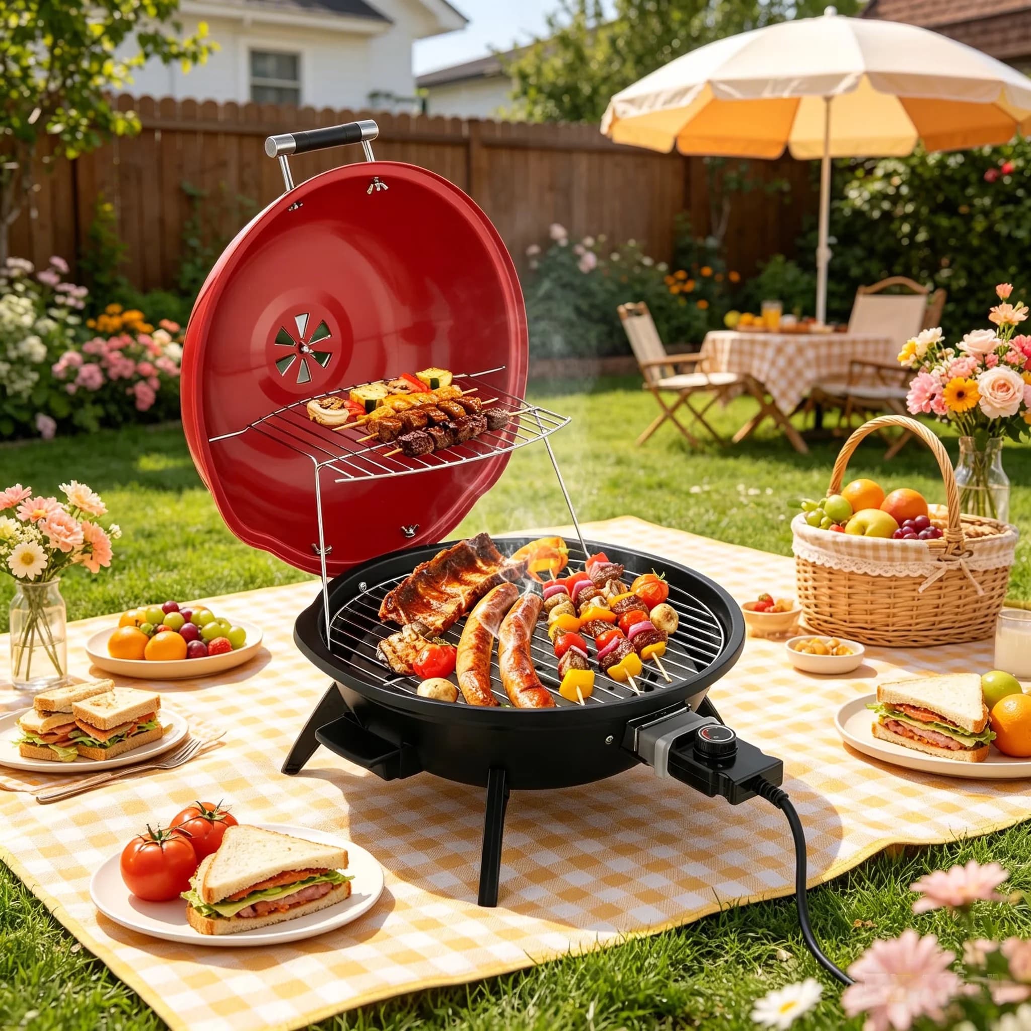 Innovative Charcoal Grill with 1600W, Portable, Vent Diameter: 4 in / 10.2 cm - Black Chrome-Plated Iron Cooking Grate, 304 Stainless... Model EE3C0D