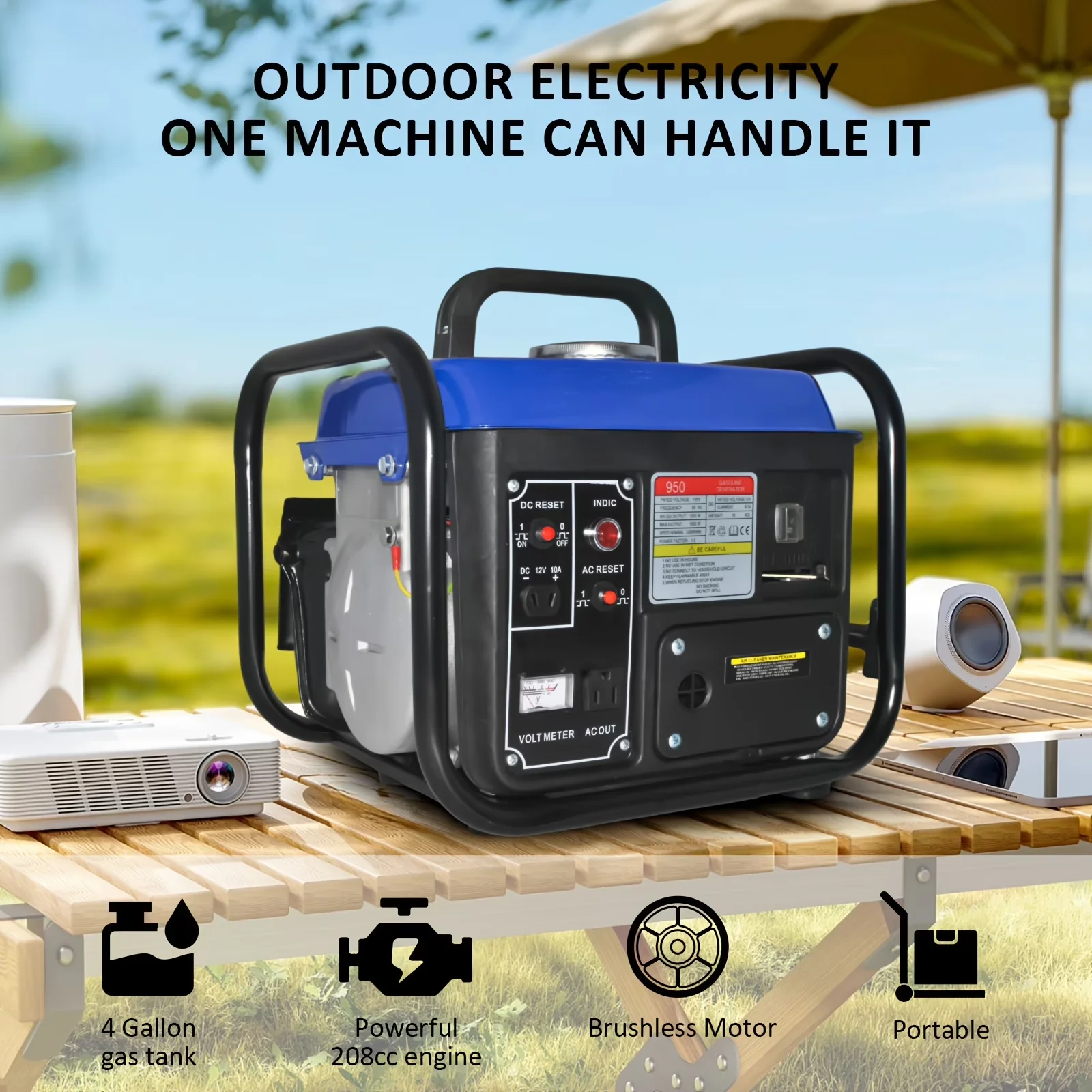 Stylish Generator with 1200W, 1200W Gas Powered Energy, Small Portable for Home, Outdoor - Model 974D24