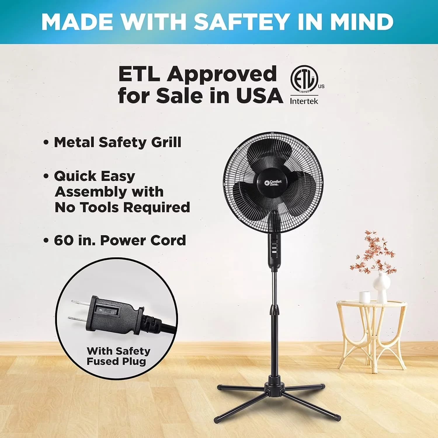 Stylish Fans In Cooling with Adjustable Height, Tilt Mechanism, Oscillating - Black Plastic, Metal Model A1CEFC