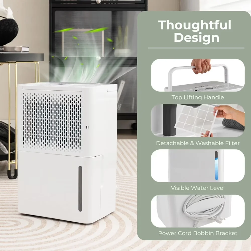 Efficient Dehumidifier with Rated Frequency:60Hz, 2000 Sq. Ft 32 Pint - White for Large Model 1CF4B8