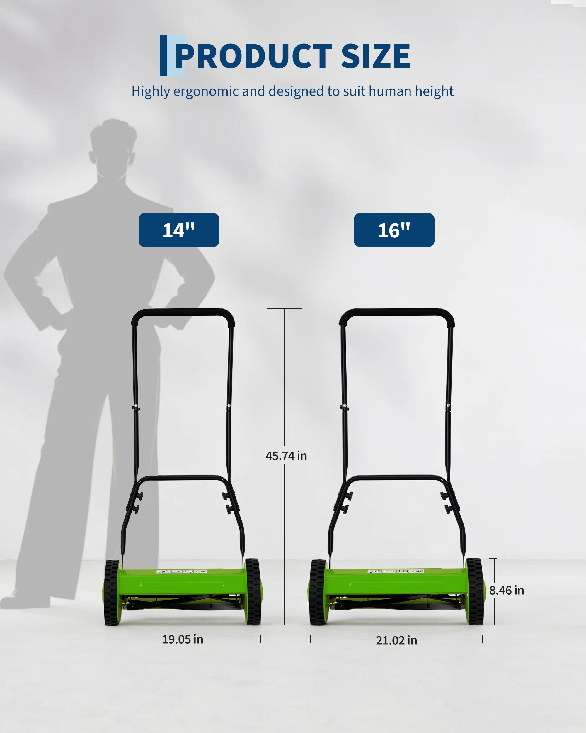 Push Mower Stylish with Adjustable Cutting Height, Lightweight, Adjustable Height - Green for Small Model B66AEF