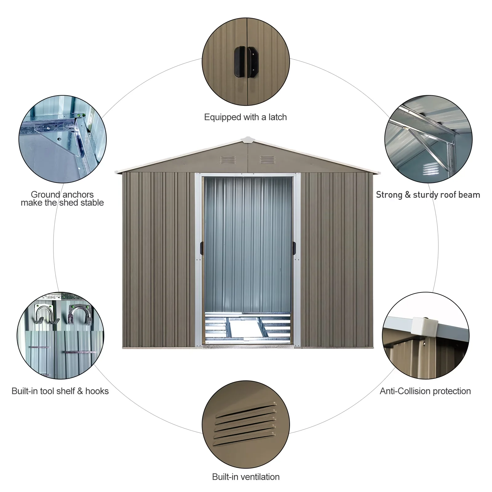 Classic Shed with Lockable Sliding Door Foundation - Metal Gray for Garden, Patio Model 74EA61