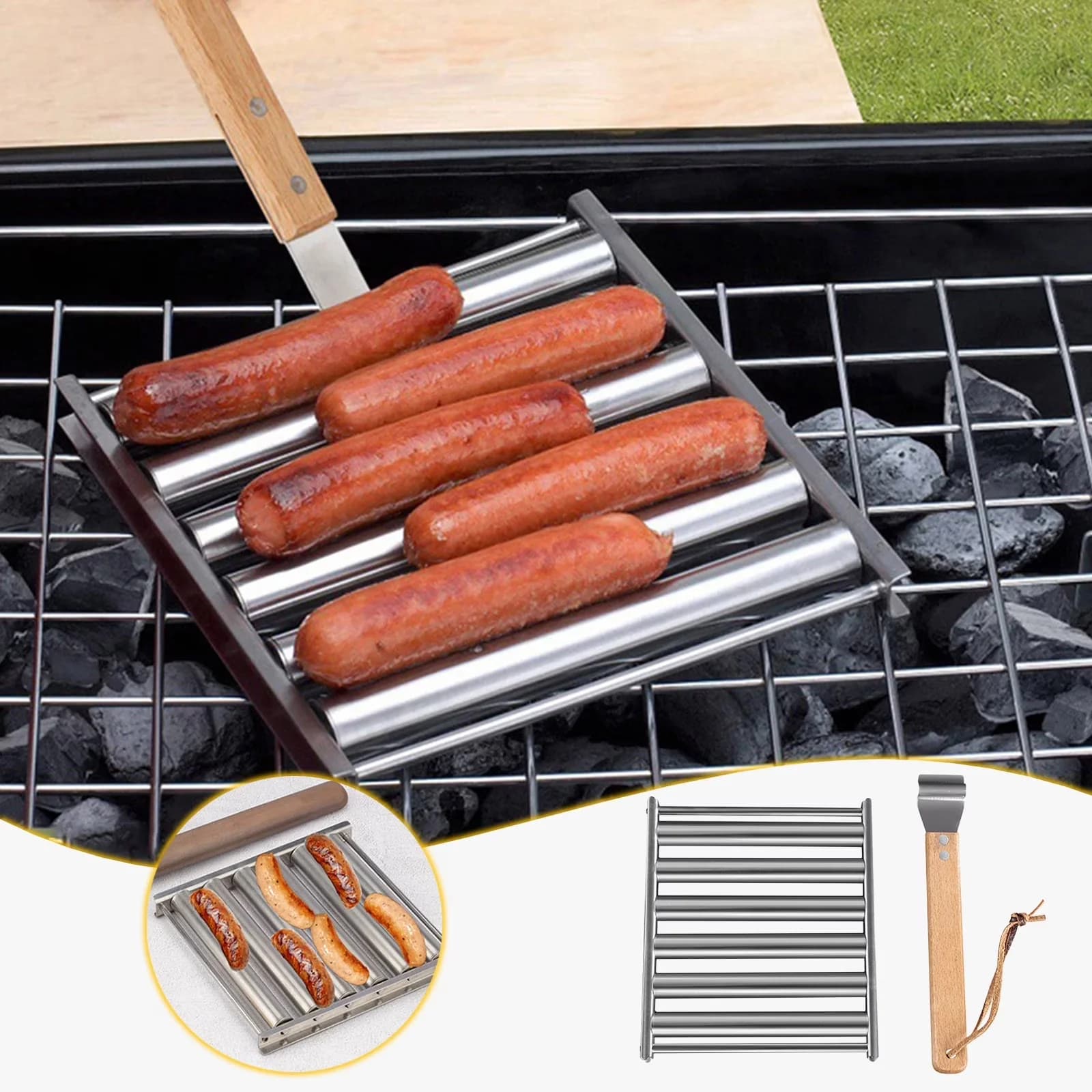 Reliable Combo Grill with Carrying Handles, Hot Dog Rack - Brown Metal Model 2990FC