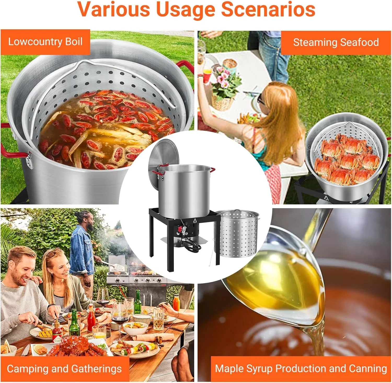 Outdoor Fryer Versatile with 110000 BTU, Adjustable Regulator, Crab Boiler and Combo - Aluminum Model F3A60A