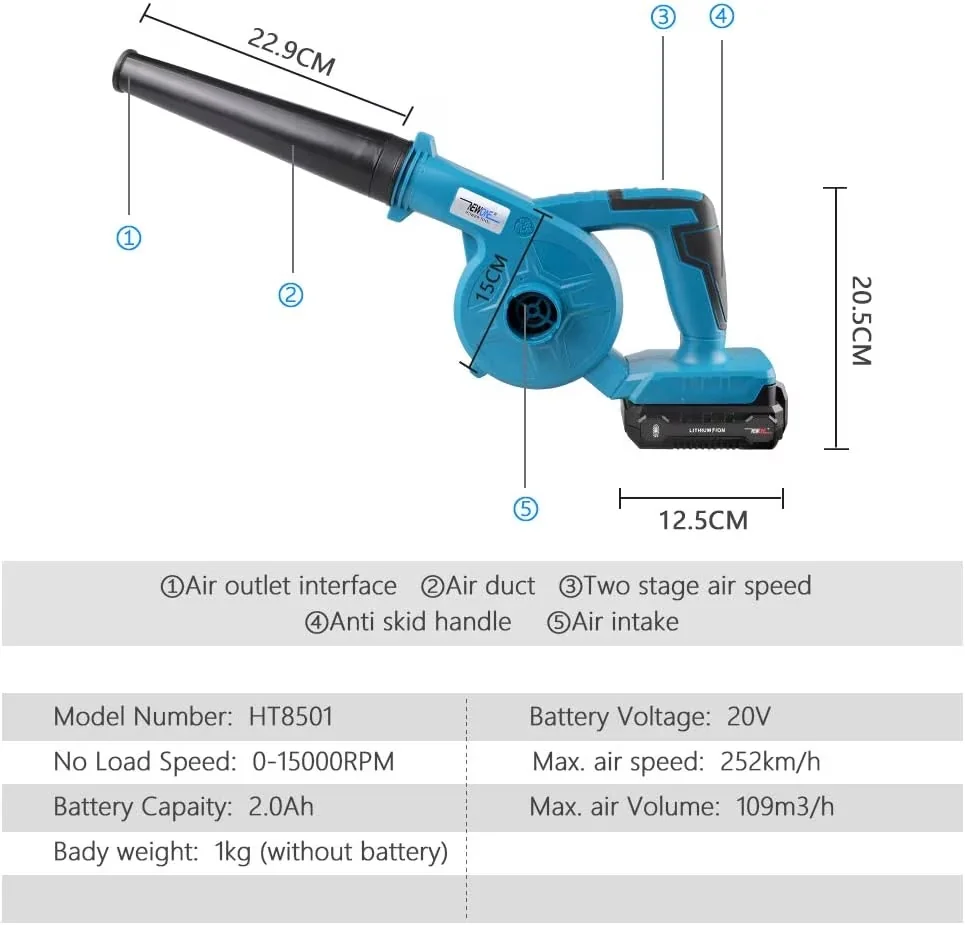 Sleek Leaf Blower with Battery, 18V, 2 Speed Modes for Patio - Commercial Quality Model 812D40