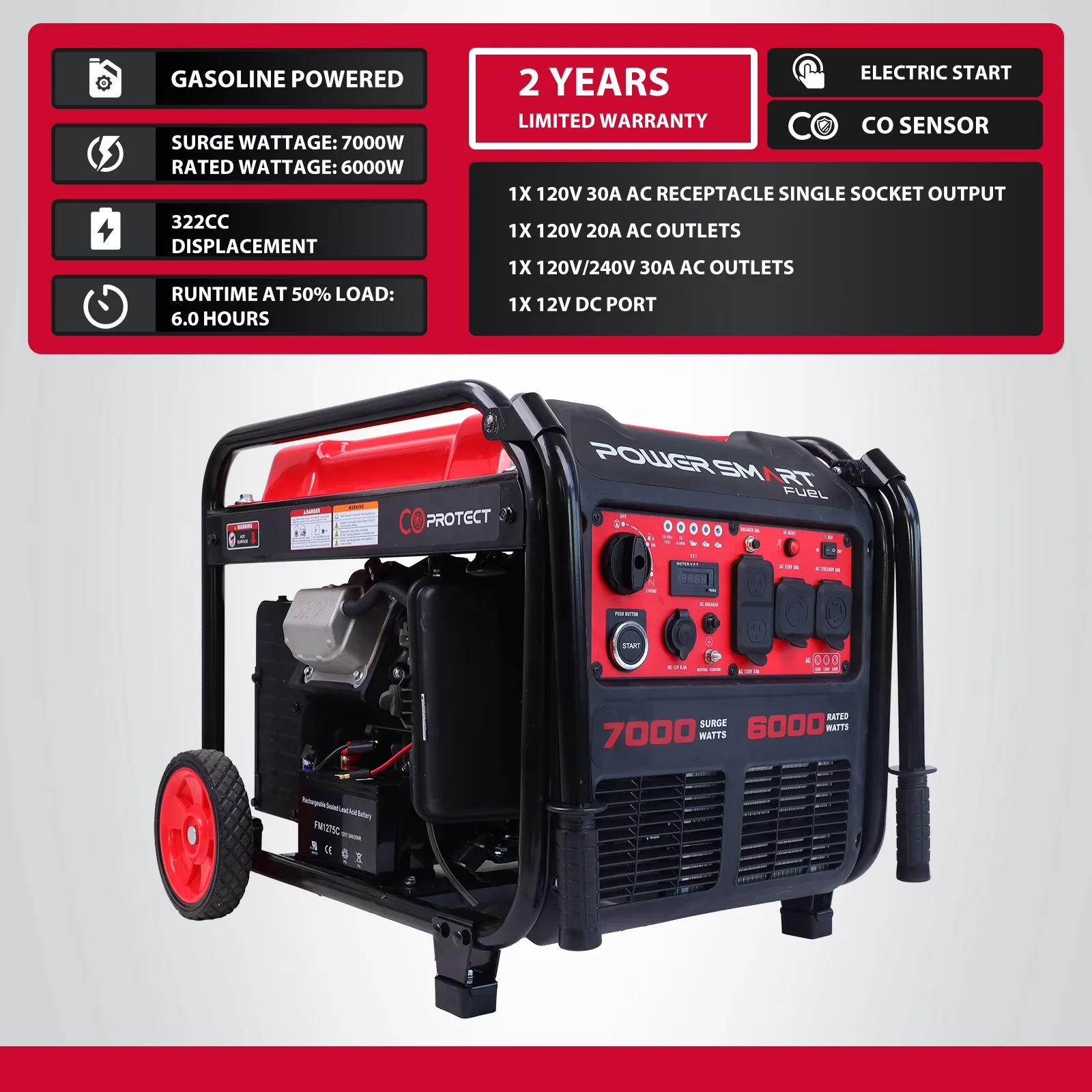 Generator Reliable with 7000W, Co Shut-Off, Usb Port - Ready for Home and Office Model BEA421