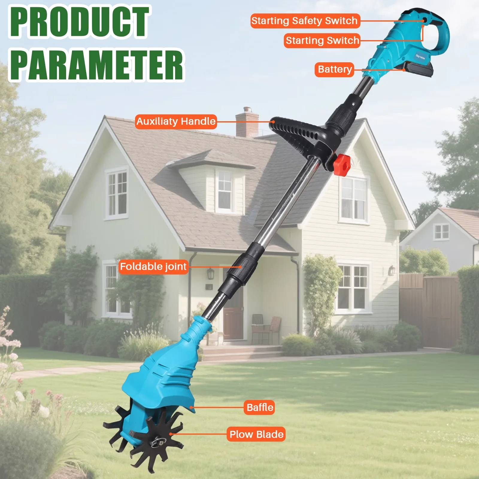 Trillers Cultivator Efficient with Battery, 21V, 21V Cordless Tiller - Space-Saving Design Model AC3C86