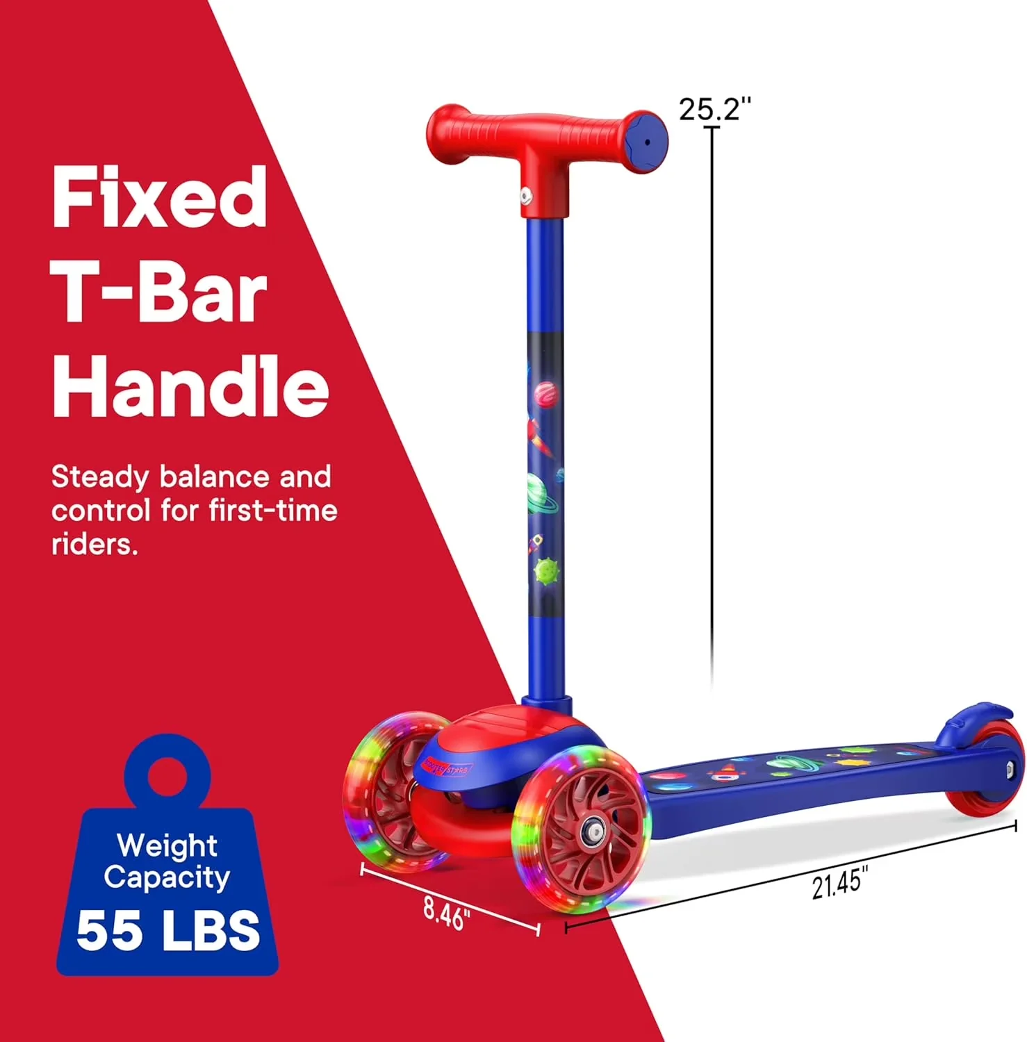 Professional Scooter with LED, Lightweight, 3-Wheel Kids - Blue Metal - Rustic Charm Model C803EE