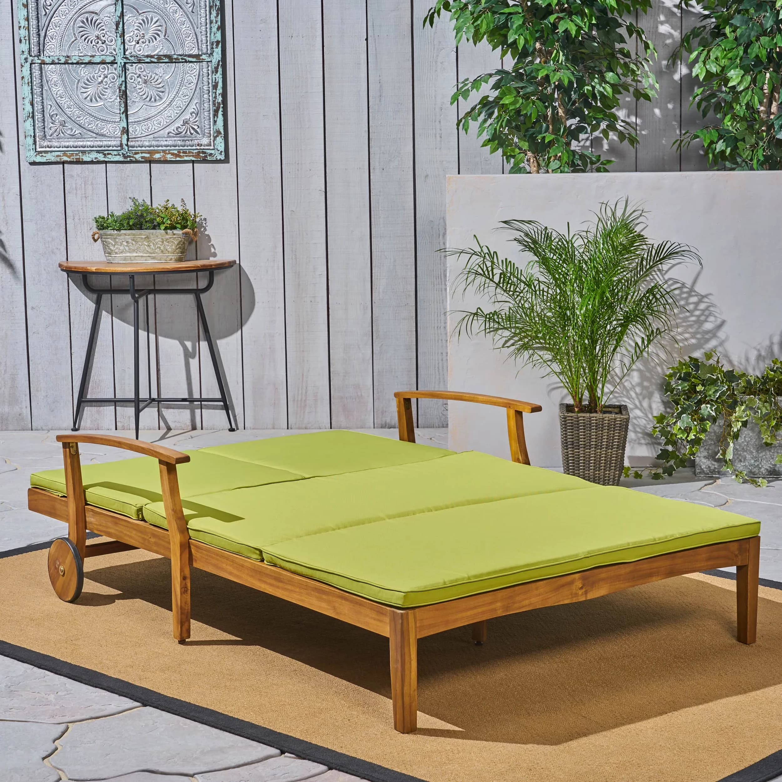 Versatile Patio Chair with Water-Resistant, Green, Cushion - Acacia Wood Model 814A1A