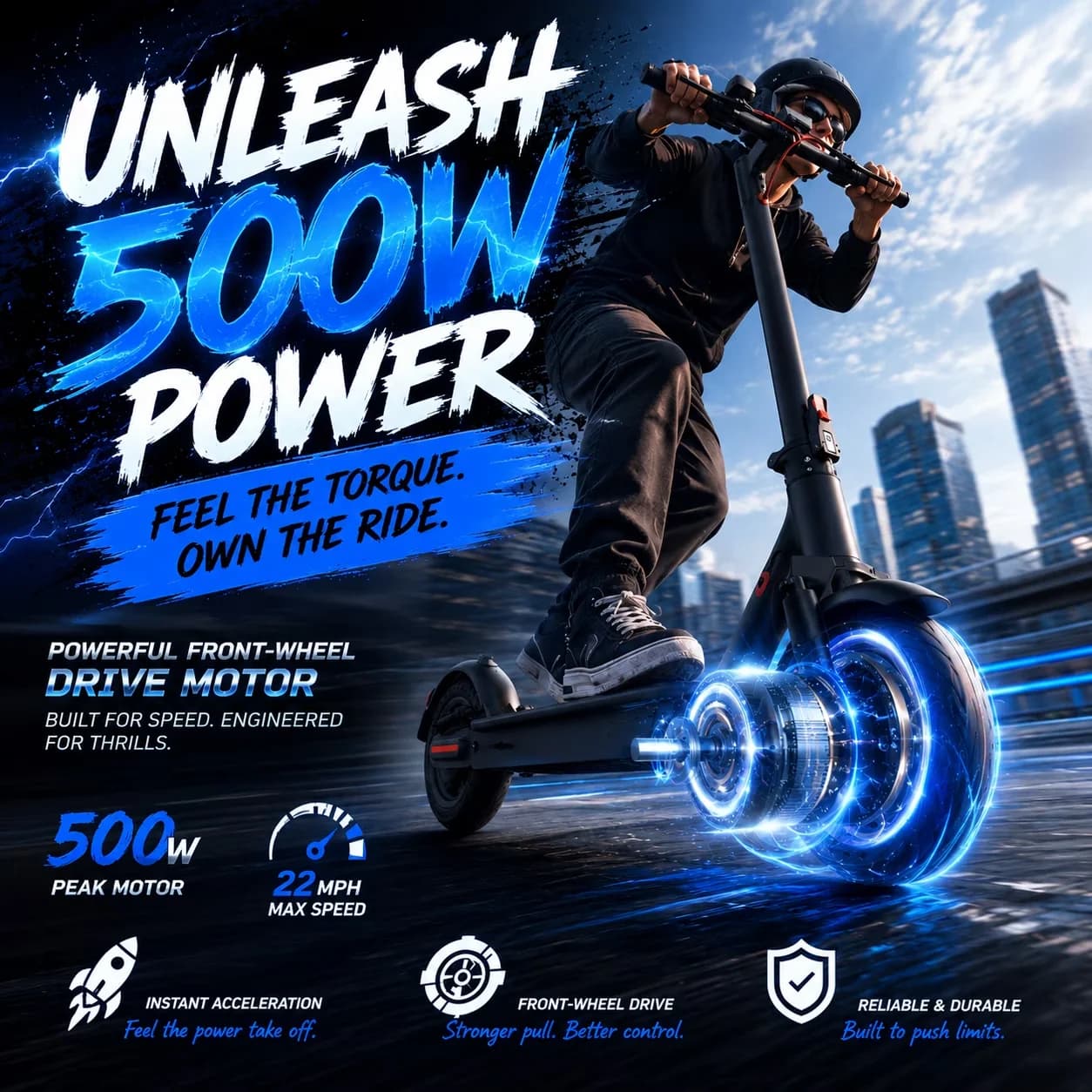 Sleek Scooter with 500W, Bluetooth, Electric Adults - Aluminum Alloy Black for Travel Model 983E03