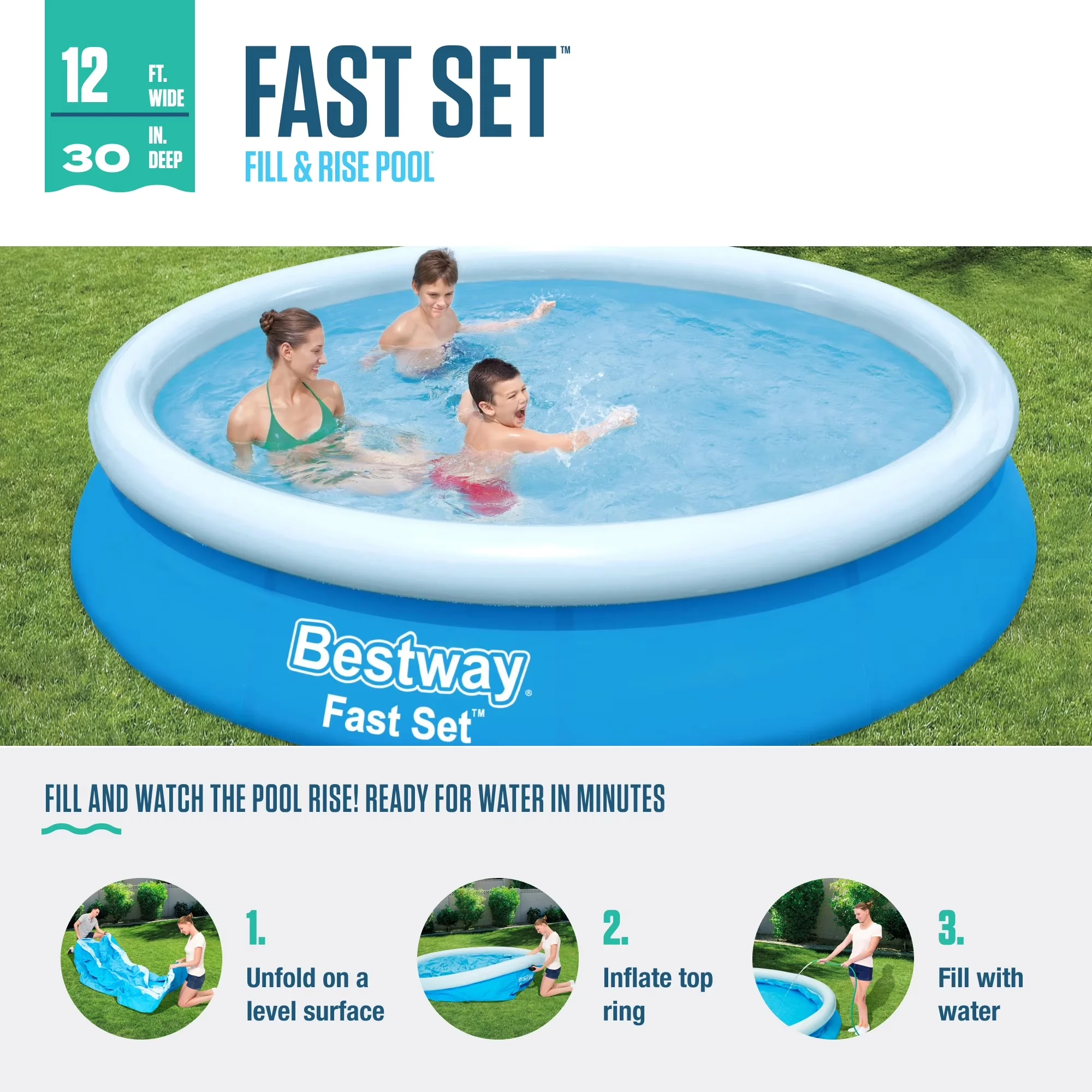 Compact Above Ground Pool with Puncture Resistant - Blue 12ft - Professional Series Model E30880