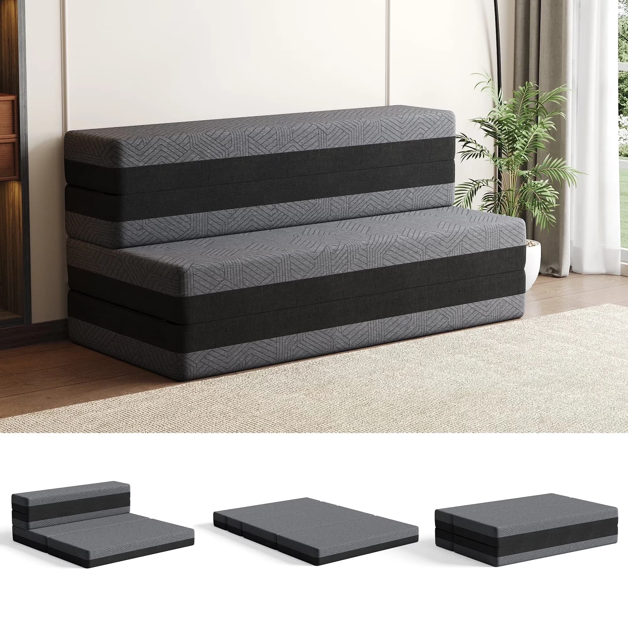 Sleek Mattresses Accessory with Mattress-In-A-Box, Cooling Technology - Memory Foam Black for Guest Room, Apartment Model C2BB54